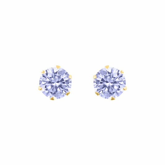 9ct Gold  Lilac CZ Solitaire Claw Set Stud Earrings, 5mm 1 Carat - JES171
