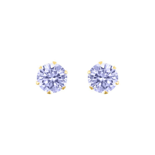 9ct Gold  Lilac CZ Solitaire Claw Set Stud Earrings, 5mm 1 Carat - JES171