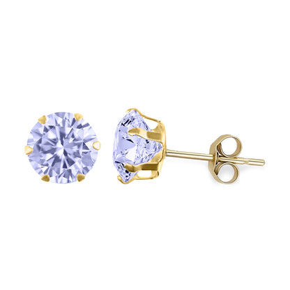 9ct Gold  Lilac CZ Solitaire Claw Set Stud Earrings, 6mm - JES172