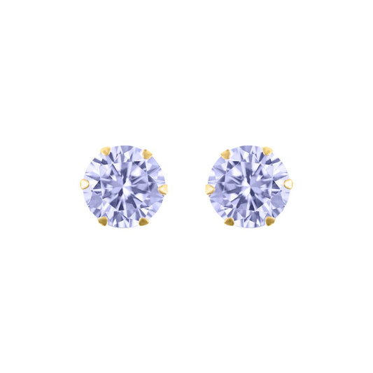 9ct Gold  Lilac CZ Solitaire Claw Set Stud Earrings, 6mm 1¾ Carats - JES172