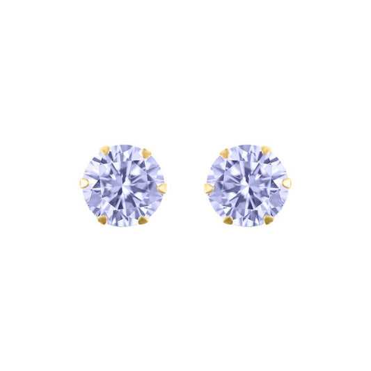 9ct Gold  Lilac CZ Solitaire Claw Set Stud Earrings, 6mm 1¾ Carats - JES172