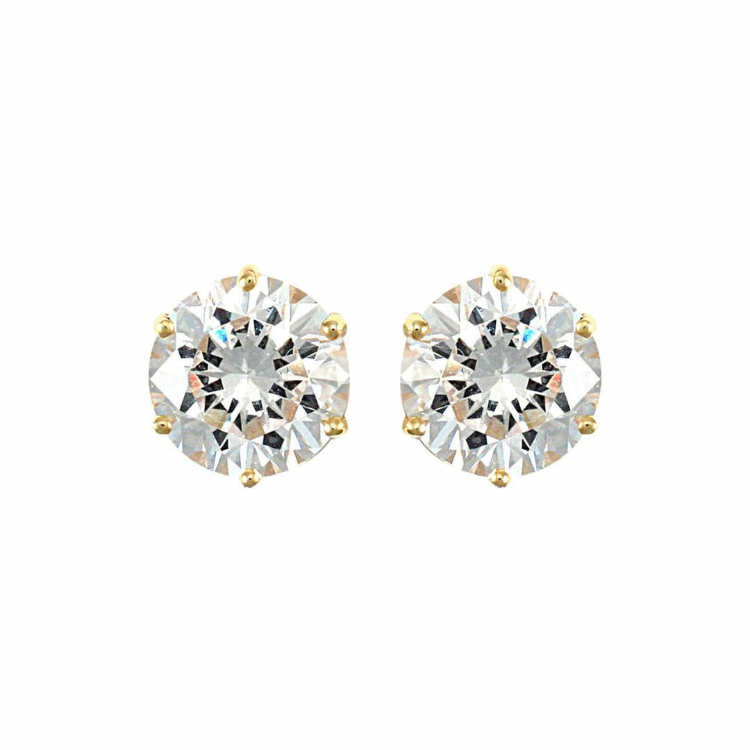 9ct Gold  CZ 6 Claw Solitaire Stud Earrings, 8mm 4.00CTS - JES173