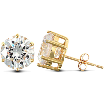 9ct Gold  CZ 6 Claw Solitaire Stud Earrings, 8mm - JES173