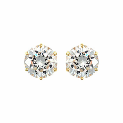 9ct Gold  CZ 6 Claw Solitaire Stud Earrings, 8mm 4.00CTS - JES173