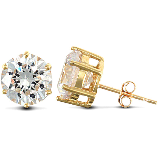 9ct Gold  CZ 6 Claw Solitaire Stud Earrings, 8mm 4.00CTS - JES173