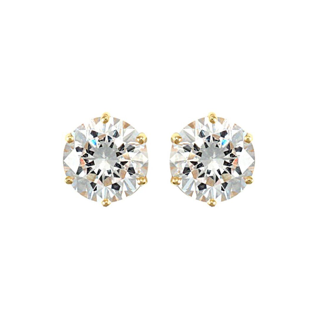 9ct Gold  CZ 6 Claw Solitaire Stud Earrings, 8mm 4.00CTS - JES173