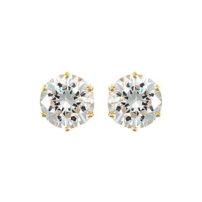 9ct Gold  CZ 6 Claw Solitaire Stud Earrings, 8mm 4.00CTS - JES173
