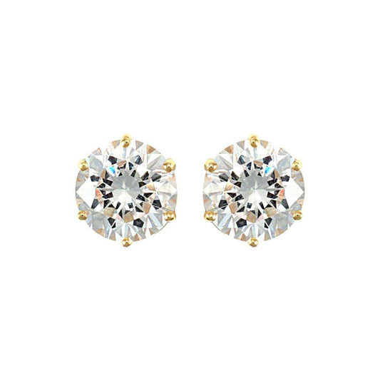 9ct Gold  CZ 6 Claw Solitaire Stud Earrings, 8mm 4.00CTS - JES173