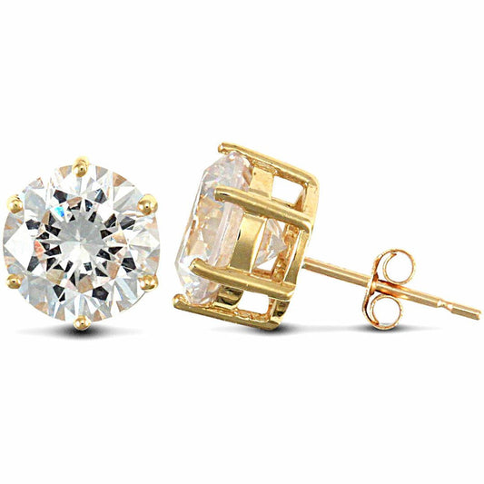 9ct Gold  CZ 6 Claw Solitaire Stud Earrings, 8mm 4.00CTS - JES173