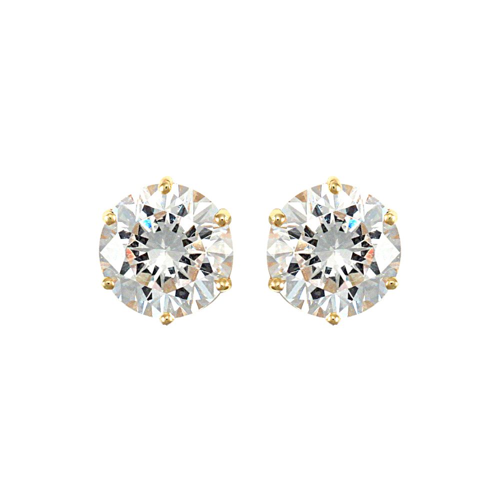 9ct Gold  CZ 6 Claw Solitaire Stud Earrings, 8mm 4.00CTS - JES173