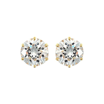 9ct Gold  CZ 6 Claw Solitaire Stud Earrings, 8mm 4.00CTS - JES173