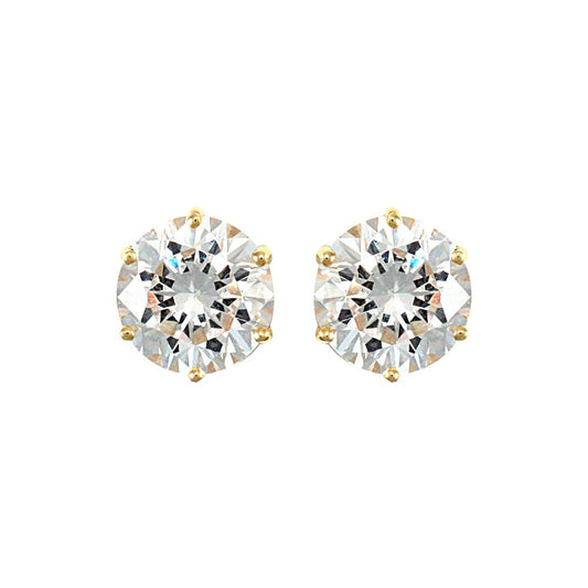 9ct Gold  CZ 6 Claw Solitaire Stud Earrings, 8mm 4.00CTS - JES173