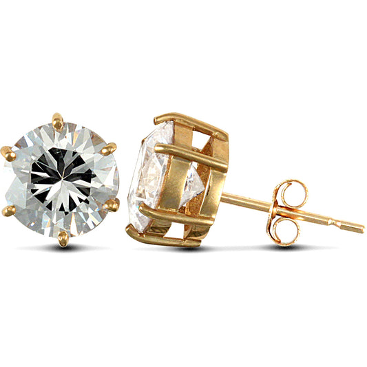9ct Gold  CZ 6 Claw Solitaire Stud Earrings, 10mm - JES174
