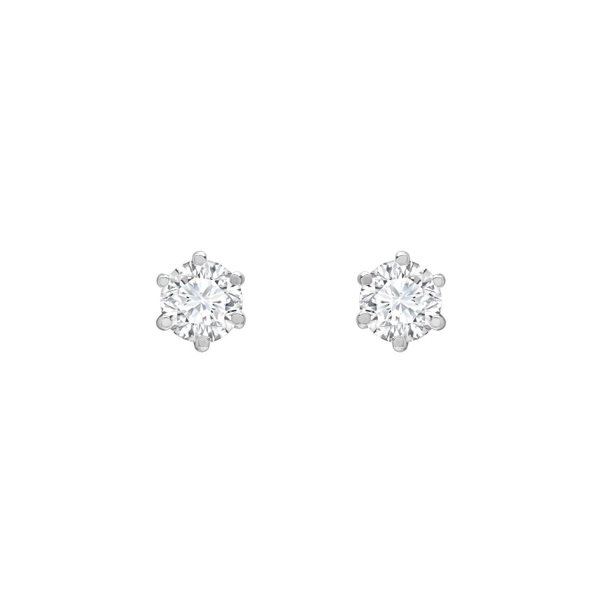 9ct White Gold  CZ 6 Claw Solitaire Stud Earrings, 3mm - JES175