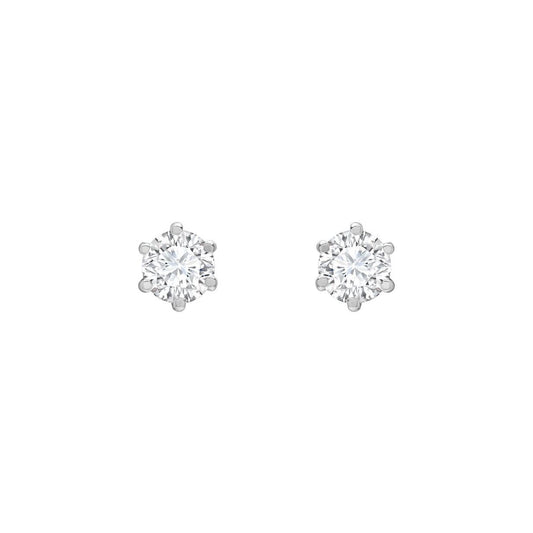 9ct White Gold  CZ 6 Claw Solitaire Stud Earrings, 3mm - JES175