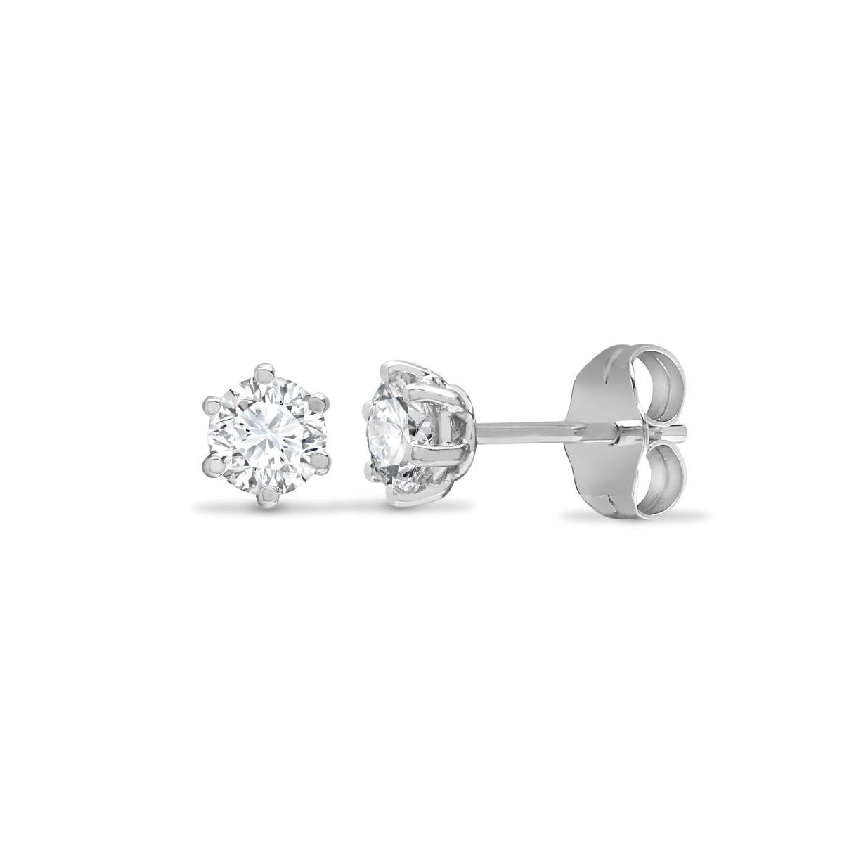 9ct White Gold  CZ 6 Claw Solitaire Stud Earrings, 3mm 0.20CTS - JES175