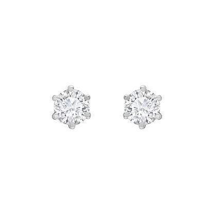 9ct White Gold  CZ 6 Claw Solitaire Stud Earrings, 4mm - JES176