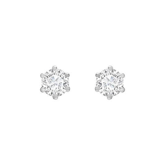 9ct White Gold  CZ 6 Claw Solitaire Stud Earrings, 4mm - JES176