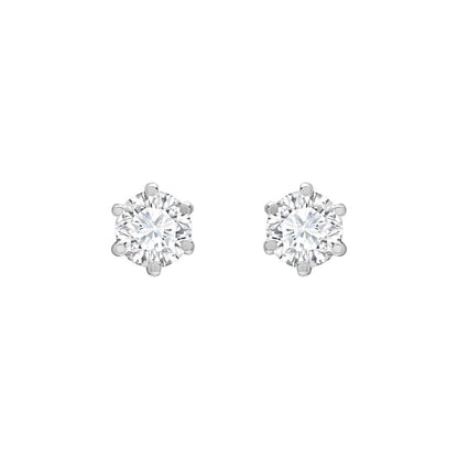 9ct White Gold  CZ 6 Claw Solitaire Stud Earrings, 4mm 0.50CTS - JES176