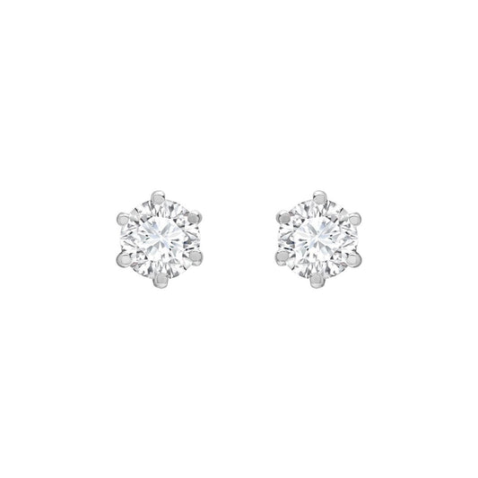 9ct White Gold  CZ 6 Claw Solitaire Stud Earrings, 4mm 0.50CTS - JES176