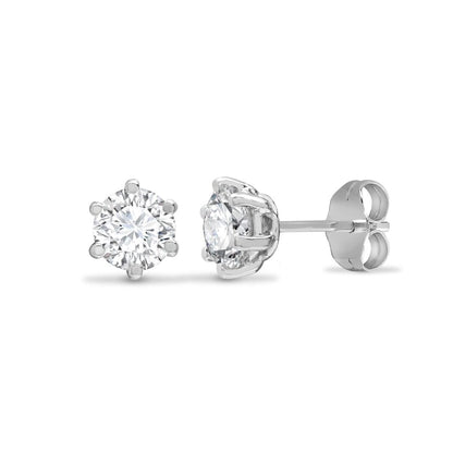 9ct White Gold  CZ 6 Claw Solitaire Stud Earrings, 4mm 0.50CTS - JES176
