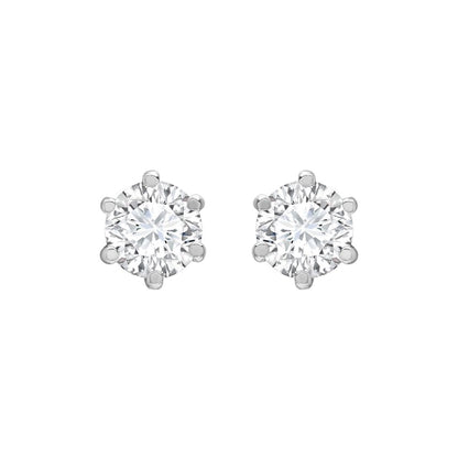 9ct White Gold  CZ 6 Claw Solitaire Stud Earrings, 5mm - JES177