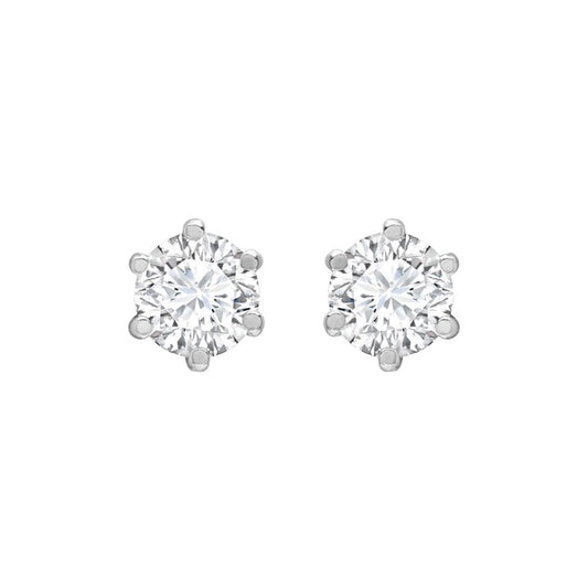 9ct White Gold  CZ 6 Claw Solitaire Stud Earrings, 5mm 1 Carat - JES177