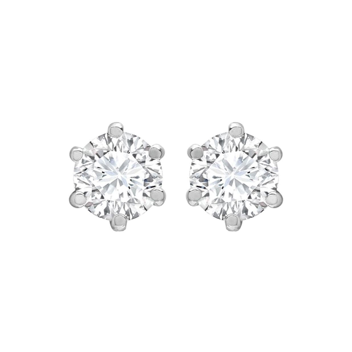 9ct White Gold  CZ 6 Claw Solitaire Stud Earrings, 6mm - JES178