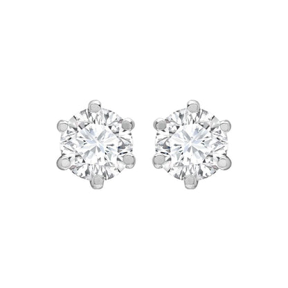 9ct White Gold  CZ 6 Claw Solitaire Stud Earrings, 6mm - JES178