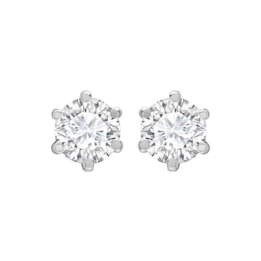 9ct White Gold  CZ 6 Claw Solitaire Stud Earrings, 6mm - JES178