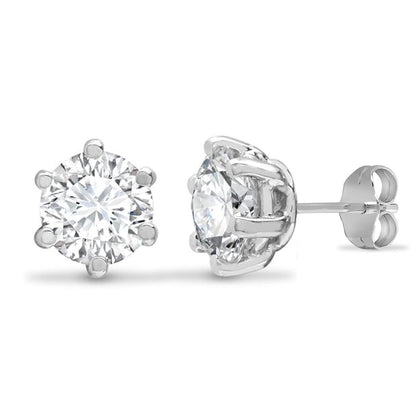 9ct White Gold  CZ 6 Claw Solitaire Stud Earrings, 6mm 1.75CTS - JES178