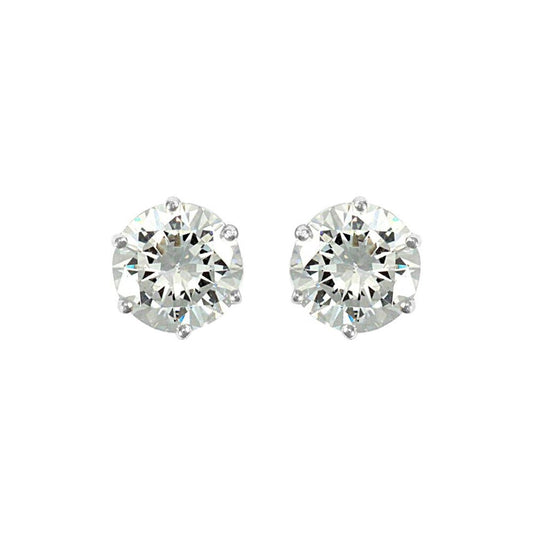 9ct White Gold CZ 6 Claw Solitaire Stud Earrings, 8mm 4.00CTS - JES179