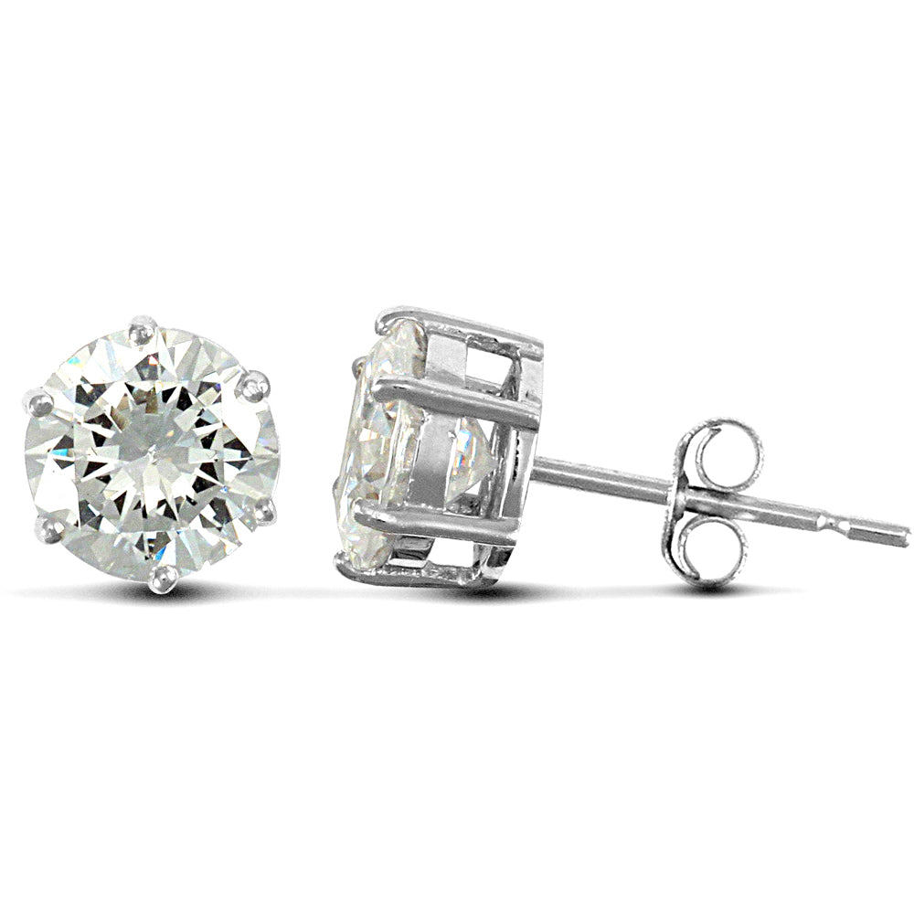 9ct White Gold  CZ 6 Claw Solitaire Stud Earrings, 8mm - JES179