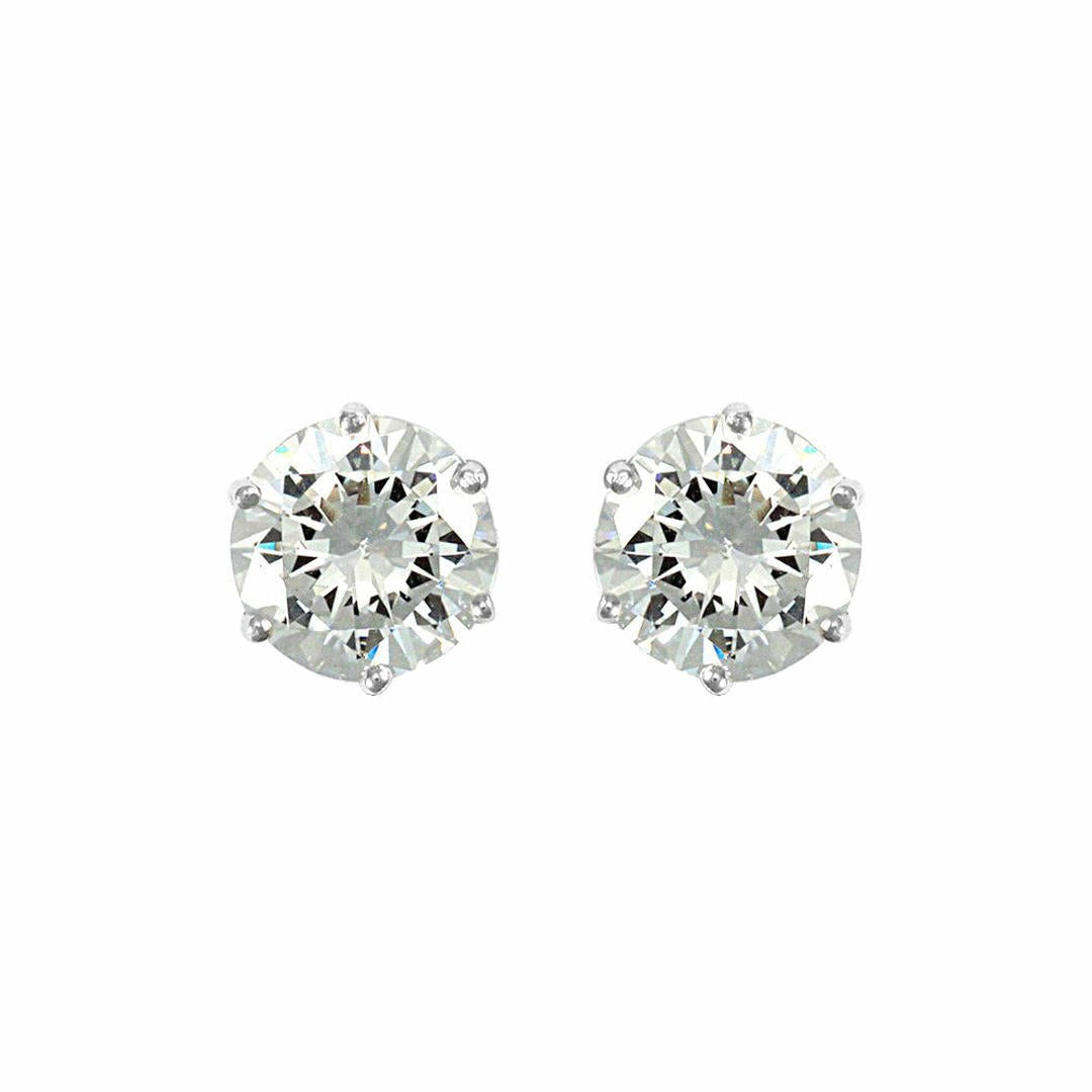 9ct White Gold  CZ 6 Claw Solitaire Stud Earrings, 8mm - JES179