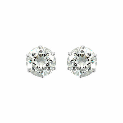 9ct White Gold  CZ 6 Claw Solitaire Stud Earrings, 8mm - JES179