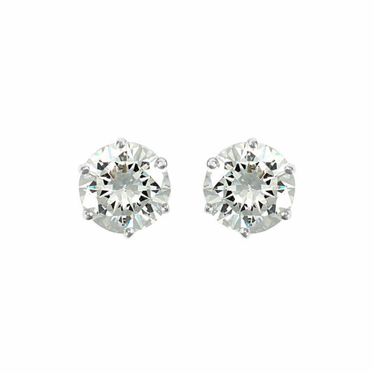 9ct White Gold  CZ 6 Claw Solitaire Stud Earrings, 8mm - JES179