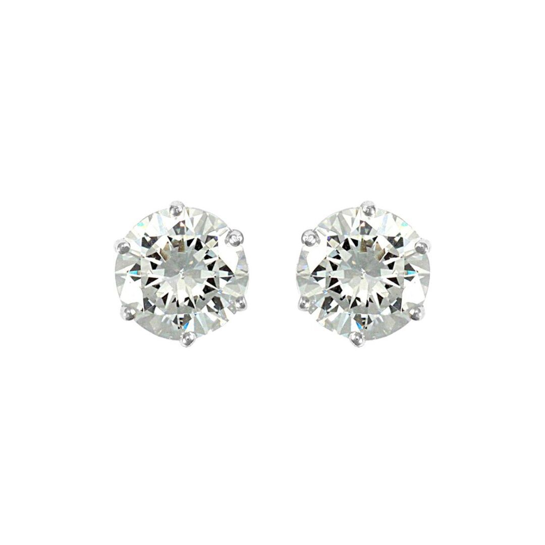 9ct White Gold  CZ 6 Claw Solitaire Stud Earrings, 8mm 4.00CTS - JES179