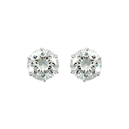 9ct White Gold  CZ 6 Claw Solitaire Stud Earrings, 8mm 4.00CTS - JES179