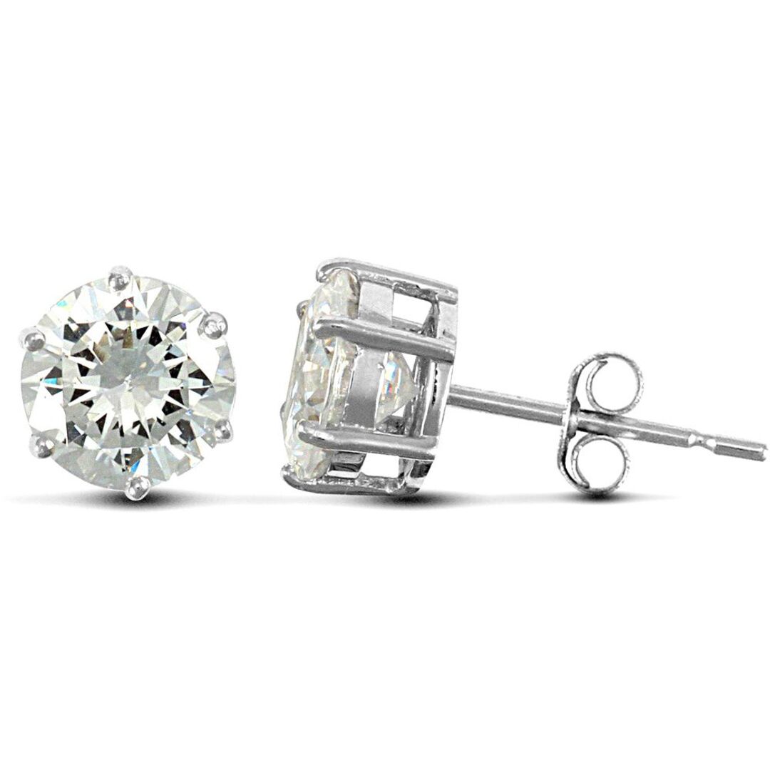 9ct White Gold  CZ 6 Claw Solitaire Stud Earrings, 8mm 4.00CTS - JES179