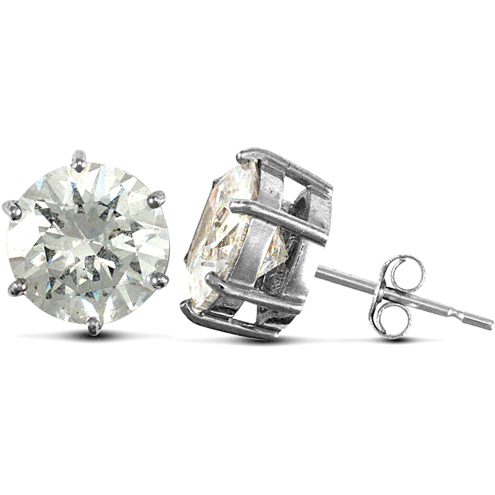 9ct White Gold  CZ 6 Claw Solitaire Stud Earrings, 10mm - JES180
