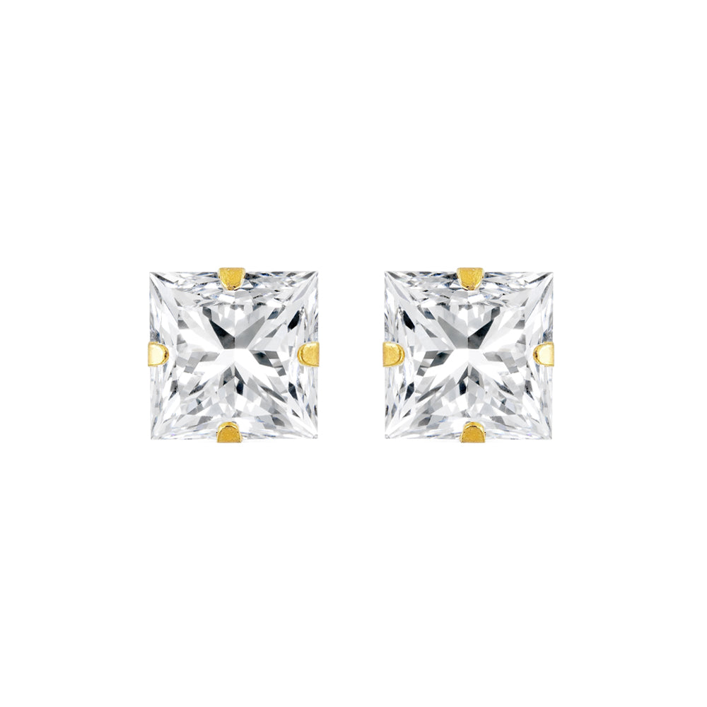9ct Gold  CZ Claw Set Solitaire Stud Earrings, 6mm - JES181
