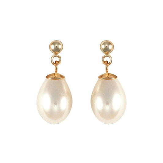 9ct Gold Pearl Tears of Joy Stud Drop Earrings 7x10mm - JES185