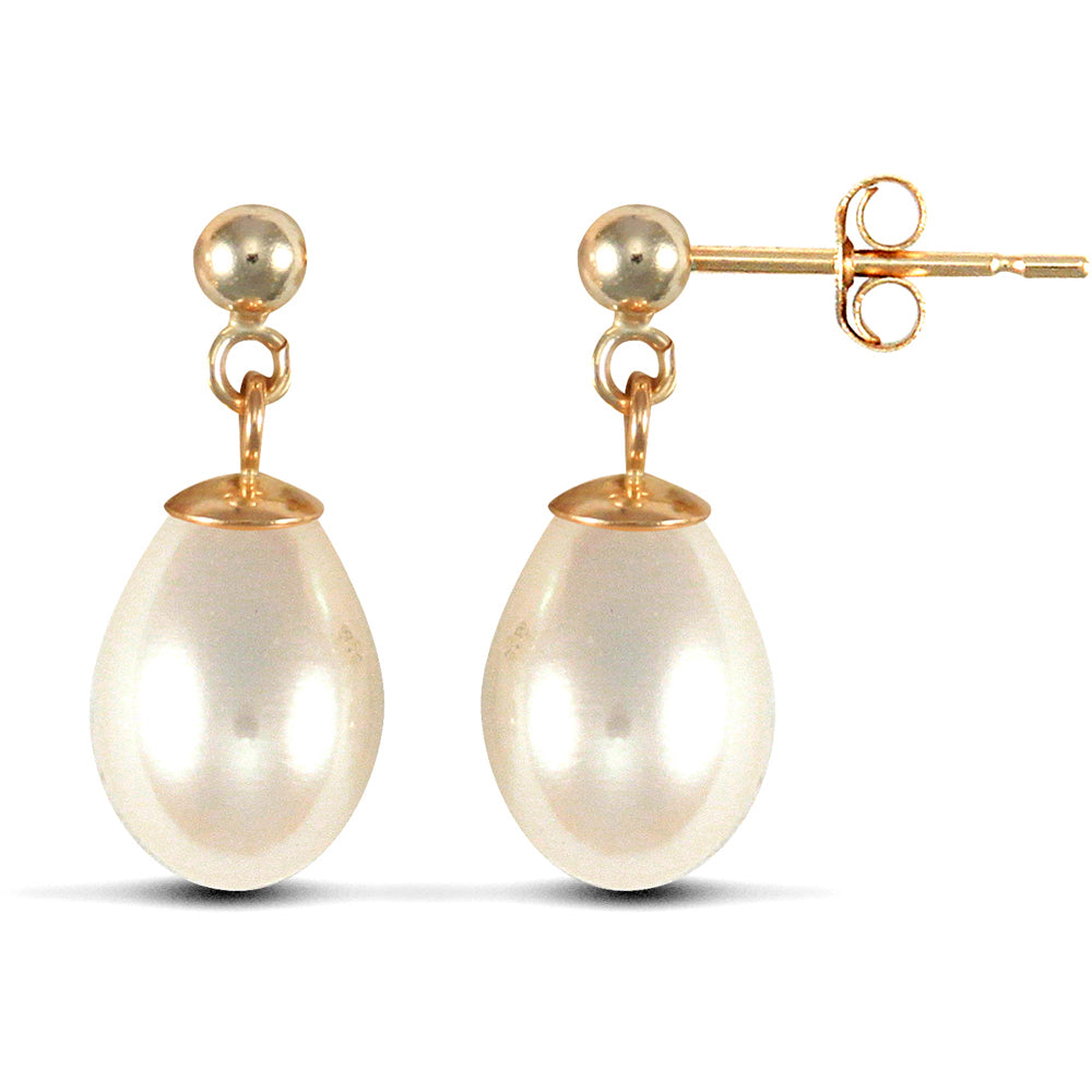 9ct Gold  Pearl Tears of Joy Stud Drop Earrings 7x10mm - JES185