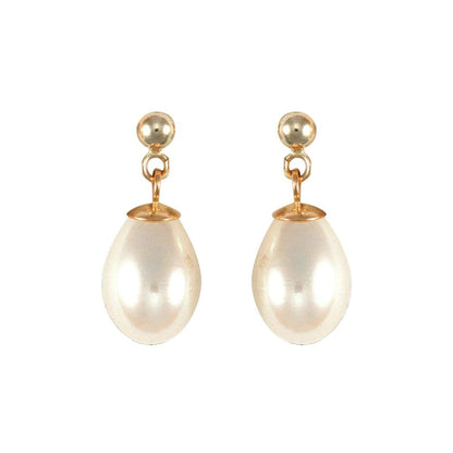 9ct Gold  Pearl Tears of Joy Stud Drop Earrings 7x10mm - JES185