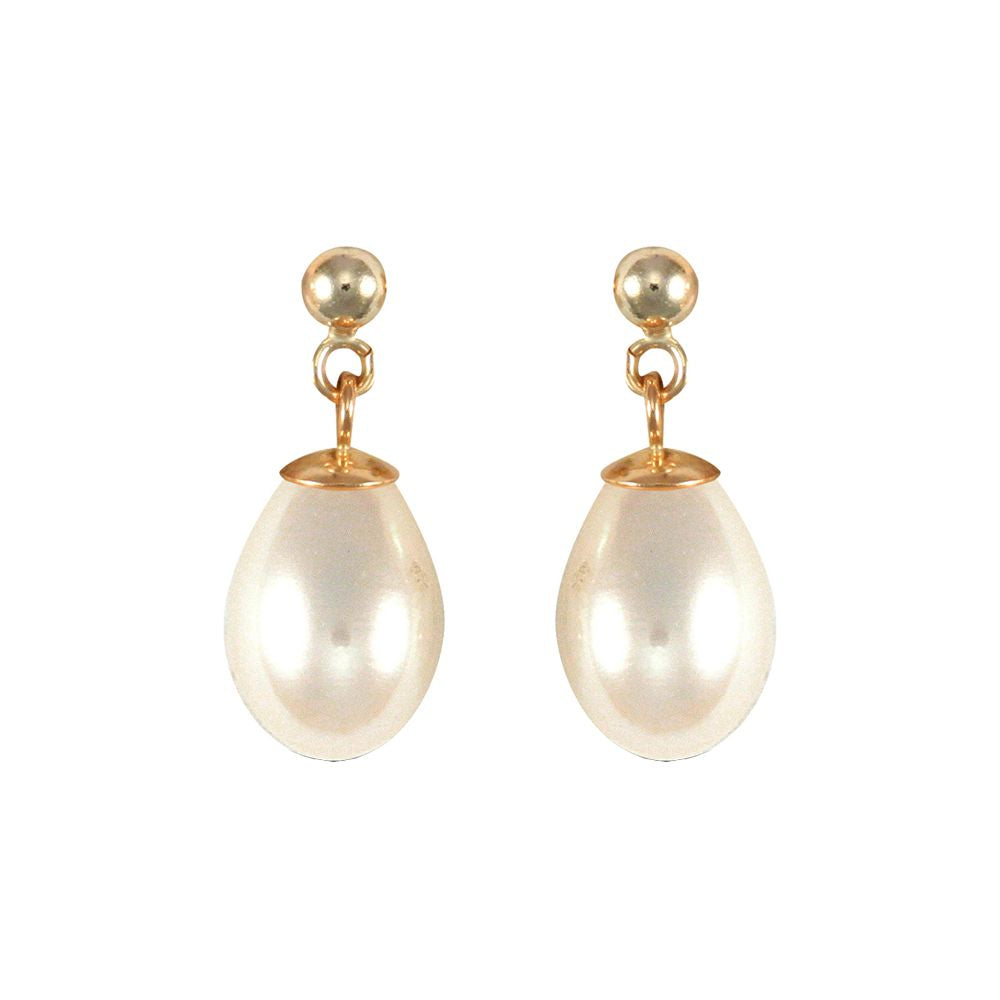 9ct Gold  Pearl Tears of Joy Stud Drop Earrings 7x10mm - JES185