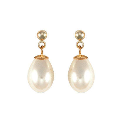 9ct Gold  Pearl Tears of Joy Stud Drop Earrings 7x10mm - JES185