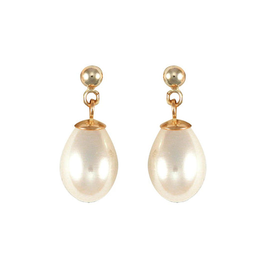 9ct Gold  Pearl Tears of Joy Stud Drop Earrings 7x10mm - JES185