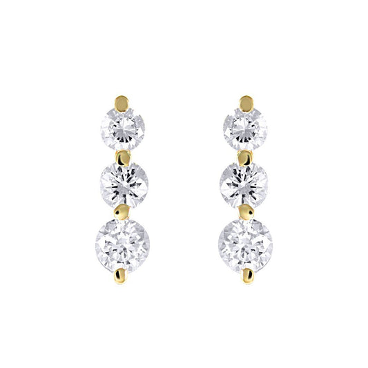 9ct Gold  CZ 3 Stone Trilogy Stud Drop Earrings, 4-5mm - JES191