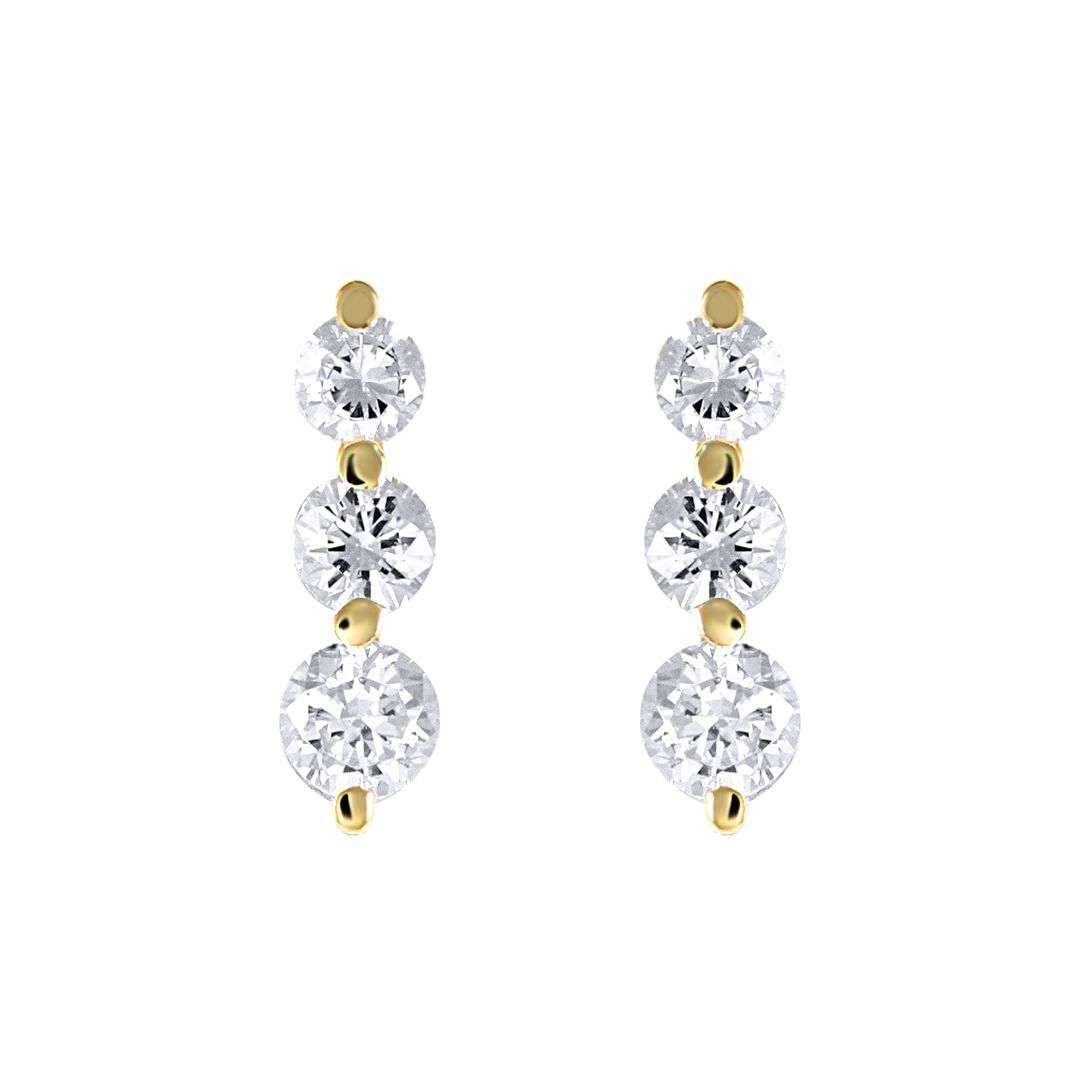 9ct Gold  CZ 3 Stone Trilogy Stud Drop Earrings, 4-5mm - JES191