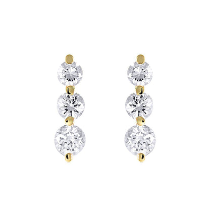 9ct Gold  CZ 3 Stone Trilogy Stud Drop Earrings, 4-5mm - JES191
